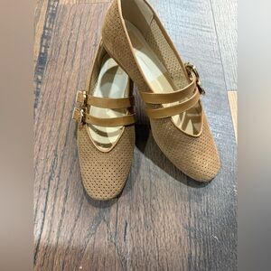 Dolce Vita Tan Perforated Mary Jane Flats with Dual Buckle Straps